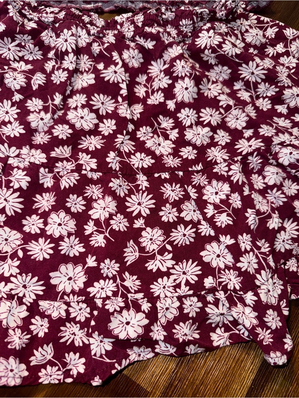 Girls' Floral Burgundy Long-Sleeve Smocked Dress - Picture 9 of 11